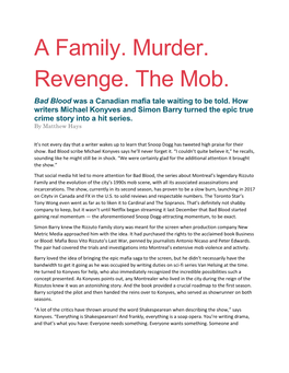 A Family. Murder. Revenge. the Mob. Bad Blood Was a Canadian Mafia Tale Waiting to Be Told
