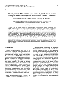 Paleomagnetism of the Western Cape Fold Belt, South Africa, and Its Bearing on the Paleozoic Apparent Polar Wander Path for Gondwana