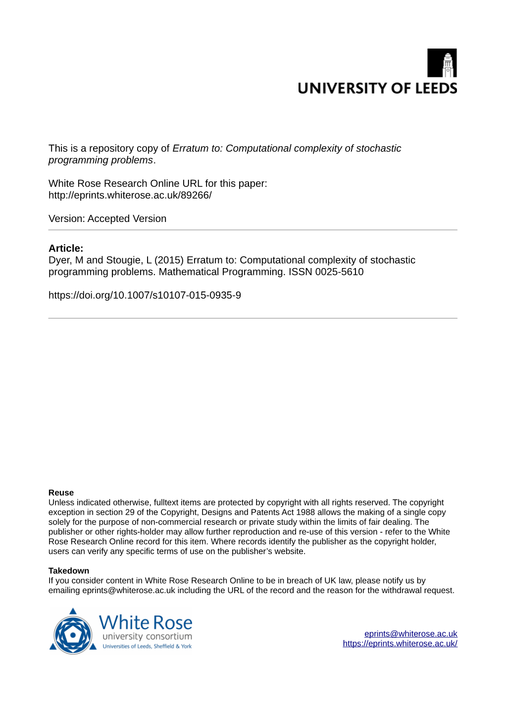 Erratum To: Computational Complexity of Stochastic Programming Problems