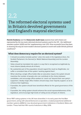 The Reformed Electoral Systems Used in Britain's Devolved Governments