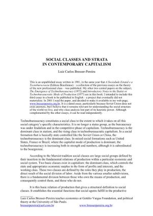 Social Classes and Strata in Contemporary Capitalism