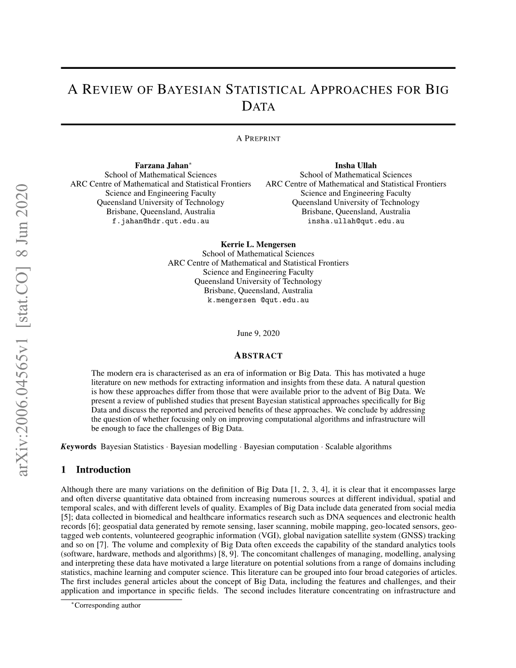 Areview of Bayesian Statistical Approaches for Big Data
