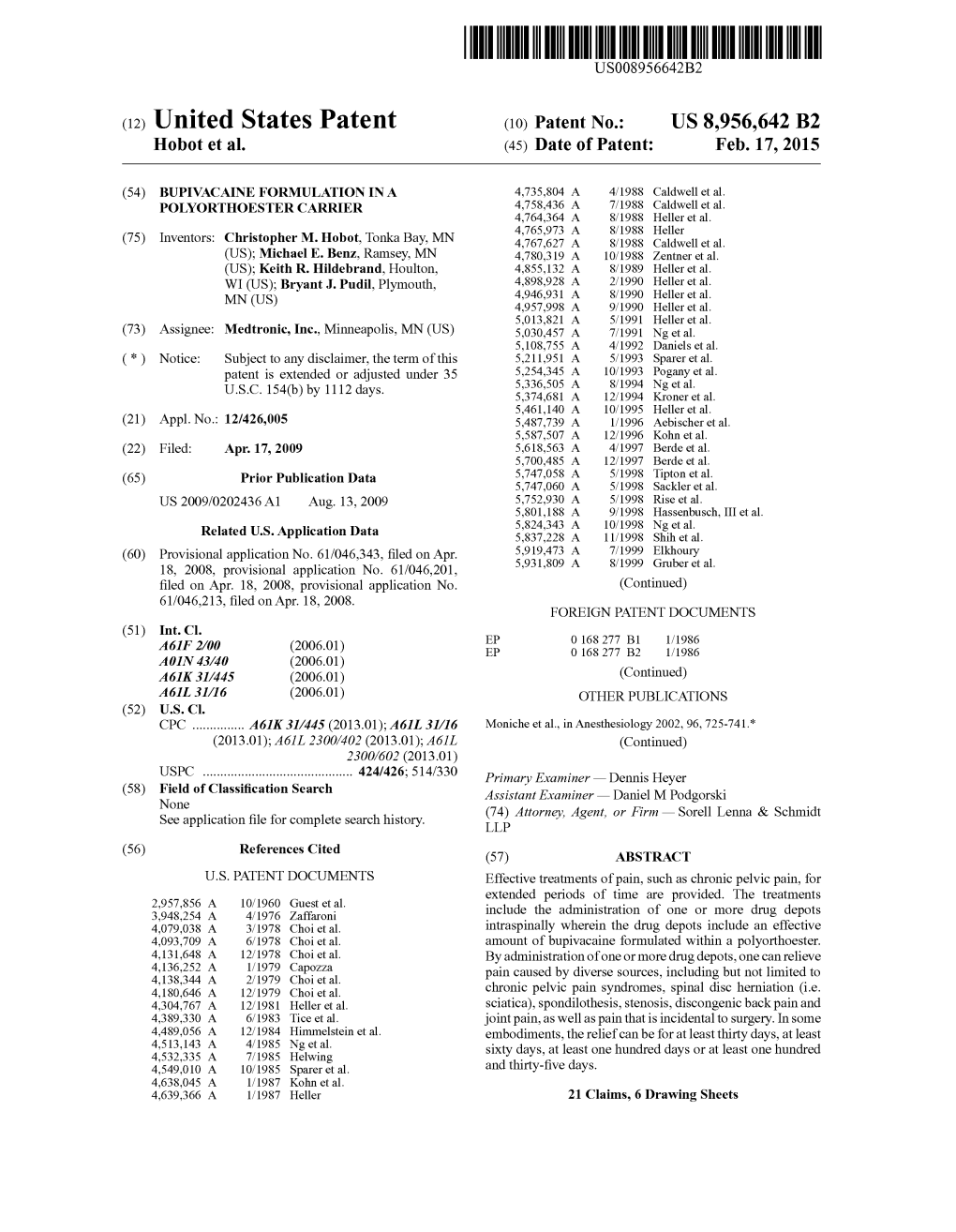 (12) United States Patent (10) Patent No.: US 8,956,642 B2 Hobot Et Al