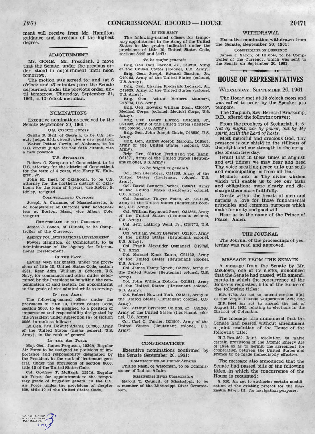 1961 CONGRESSIONAL RECORD - HOUSE 20471 Ment Will Receive from Mr