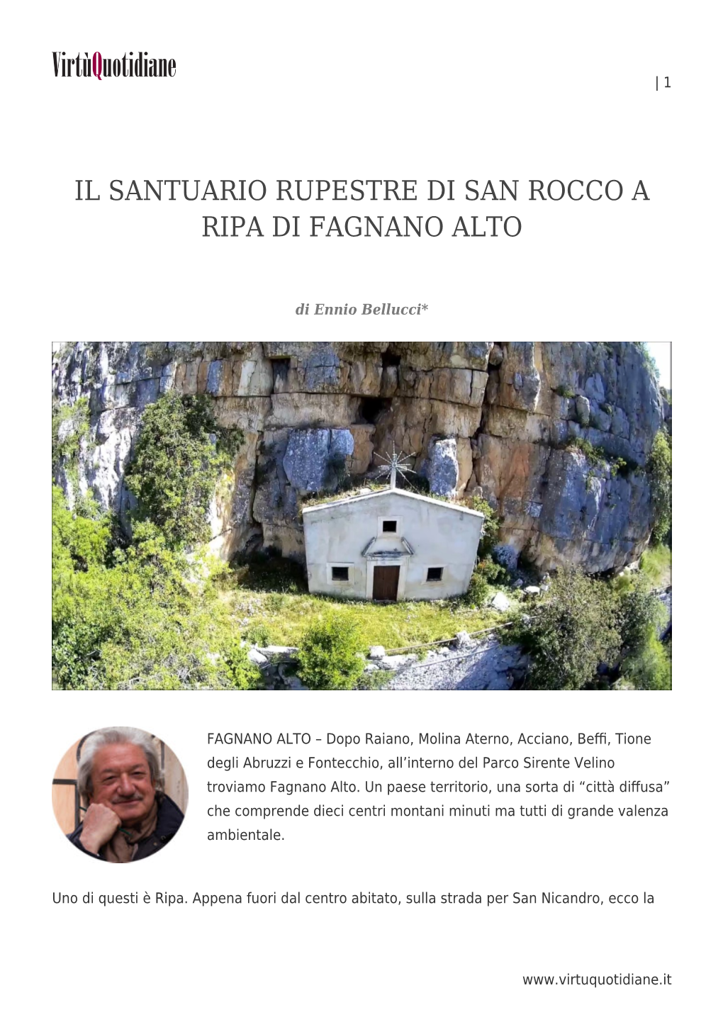 Il Santuario Rupestre Di San Rocco a Ripa Di Fagnano Alto