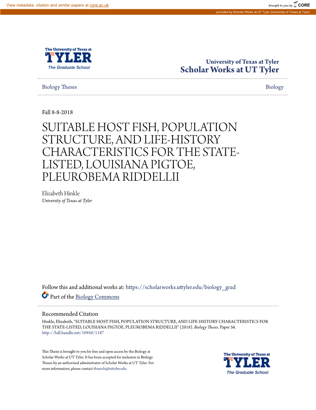 Suitable Host Fish, Population Structure, and Life-History