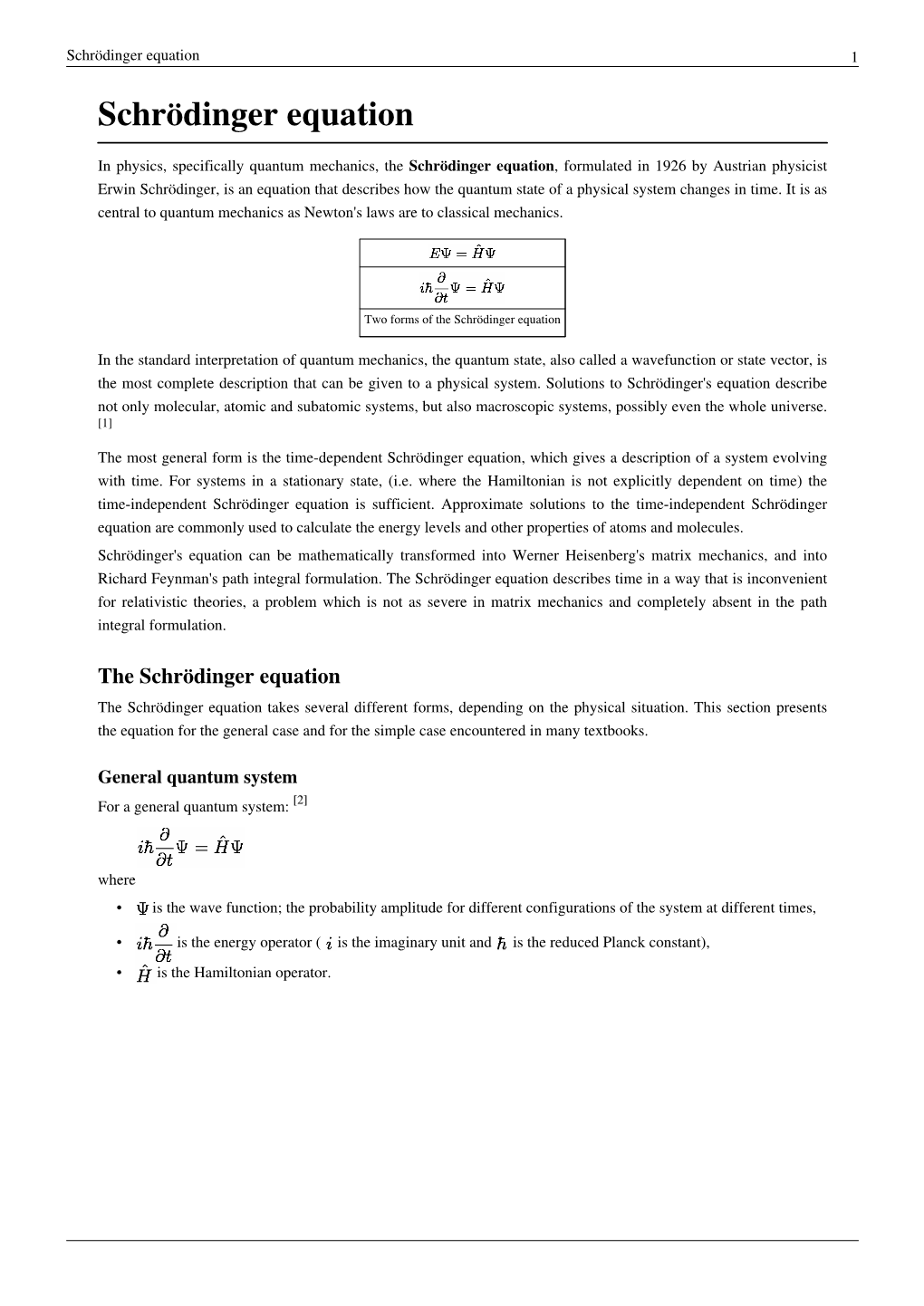 Schrödinger Equation 1 Schrödinger Equation