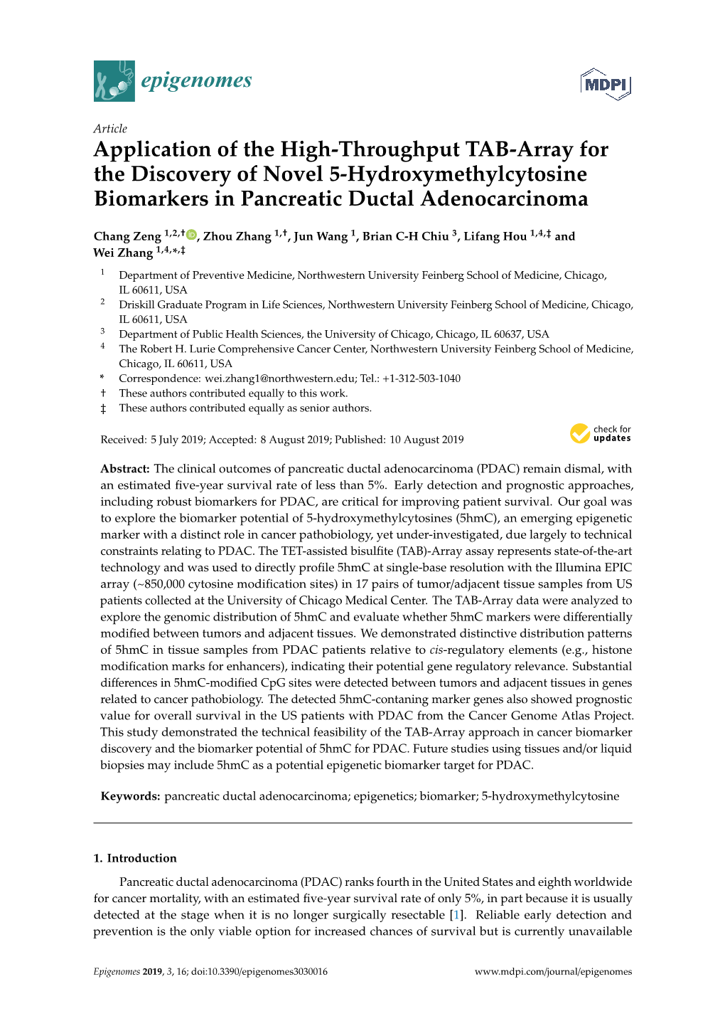 Application of the High-Throughput TAB-Array for the Discovery of Novel 5-Hydroxymethylcytosine Biomarkers in Pancreatic Ductal Adenocarcinoma
