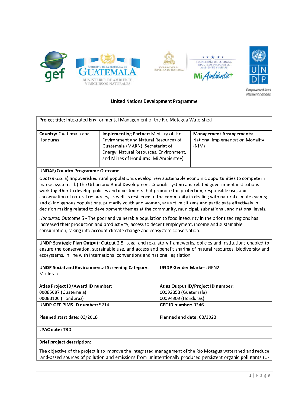 Integrated Environmental Management of the Río Motagua Watershed