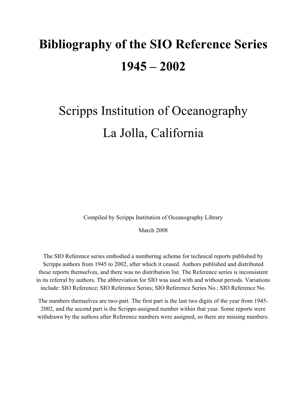 Bibliography of the SIO Reference Series 1945-2002