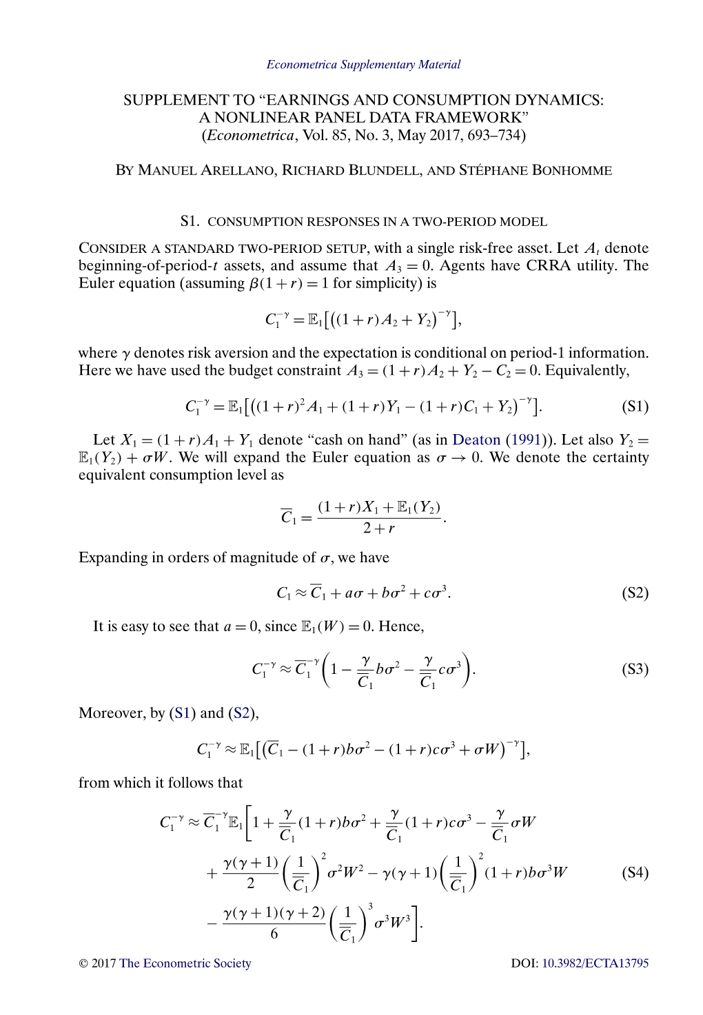 Supplement to "Earnings and Consumption Dynamics: a Nonlinear Panel Data Framework"