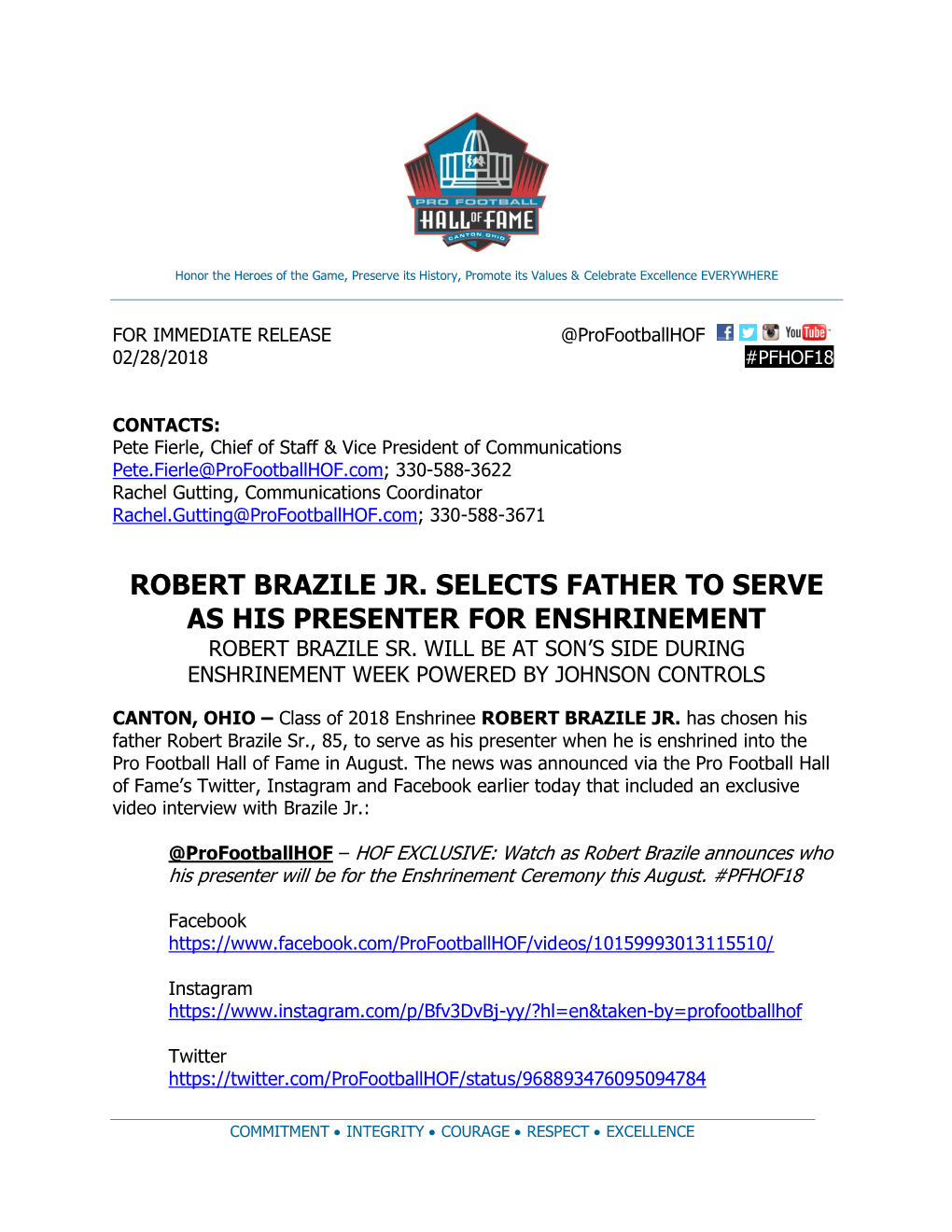 Robert Brazile Jr. Selects Father to Serve As His Presenter for Enshrinement Robert Brazile Sr