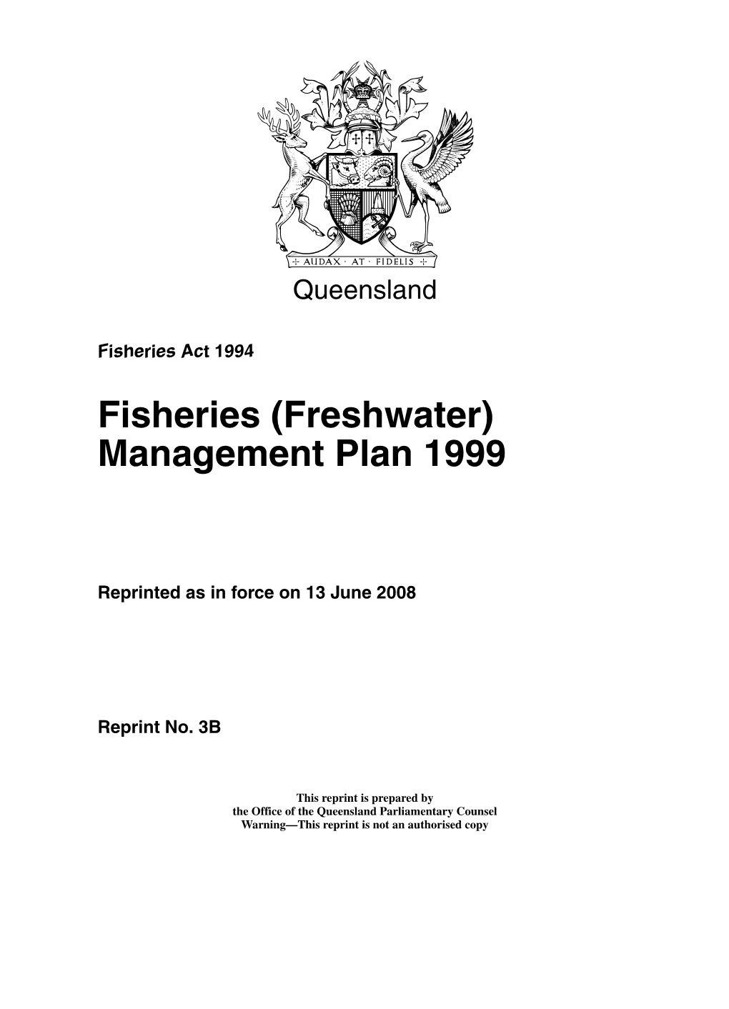 Fisheries (Freshwater) Management Plan 1999