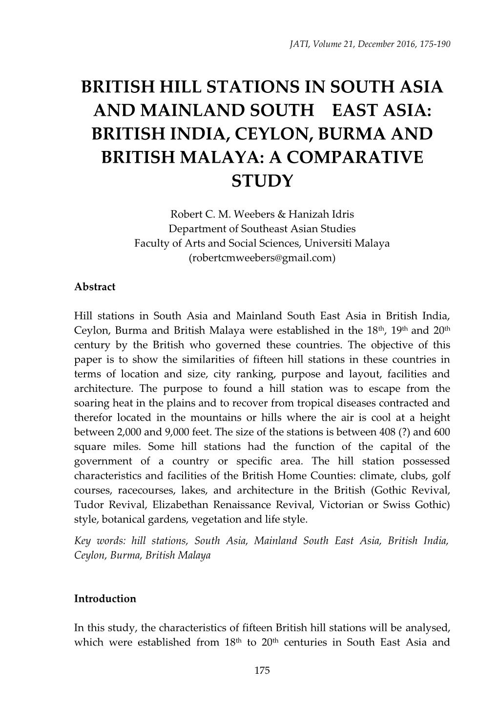 British India, Ceylon, Burma and British Malaya: a Comparative Study