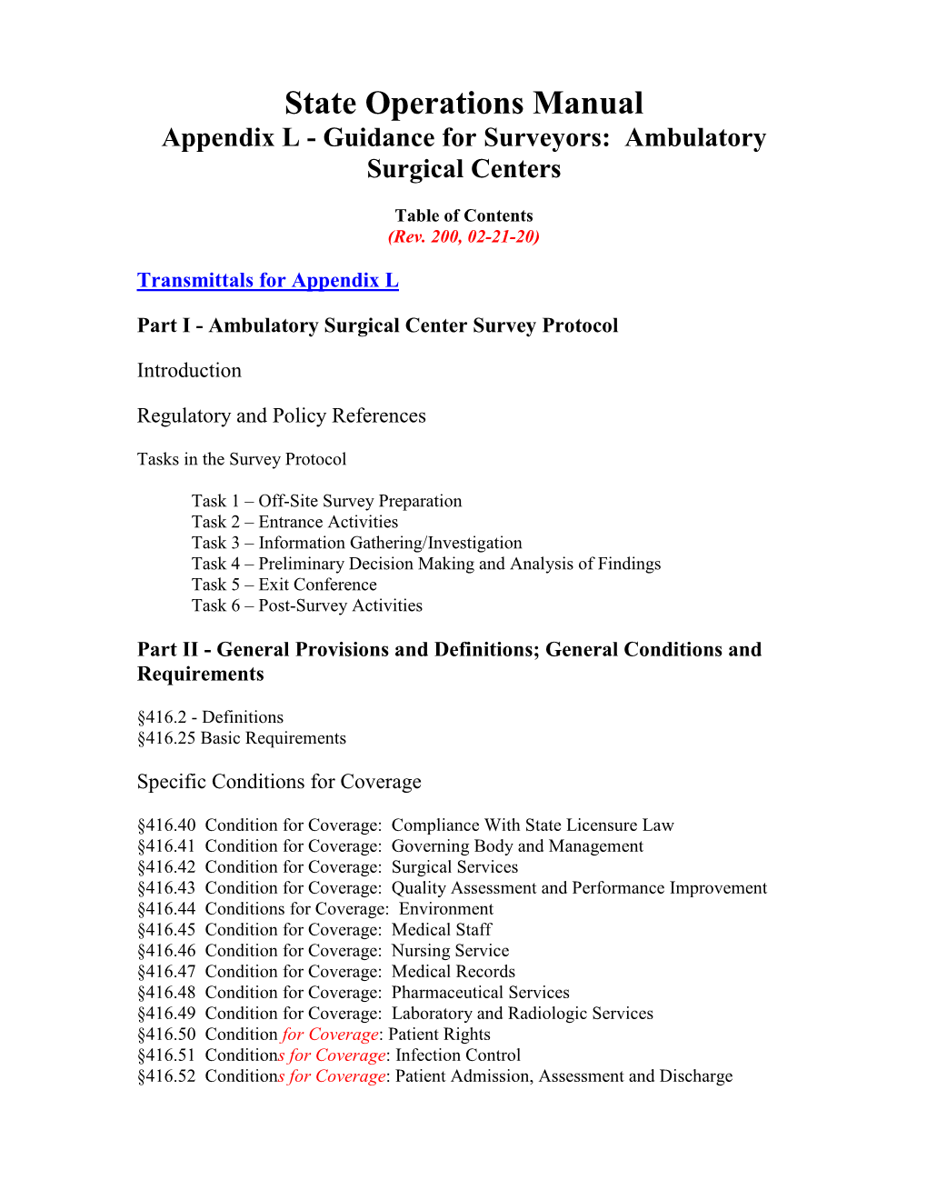 State Operations Manual Appendix L - Guidance for Surveyors: Ambulatory Surgical Centers