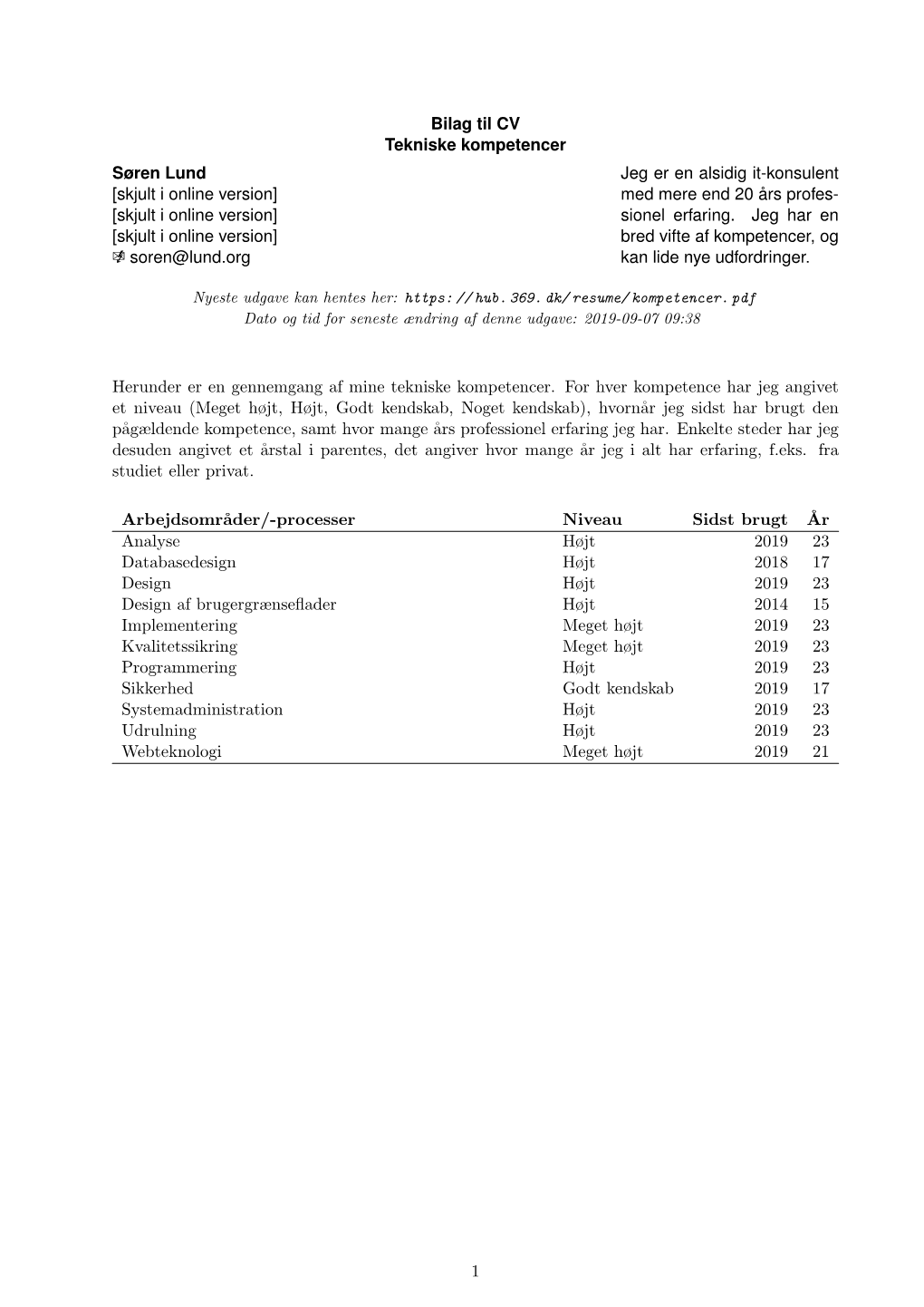 Bilag Til CV Tekniske Kompetencer Søren Lund [Skjult I Online Version
