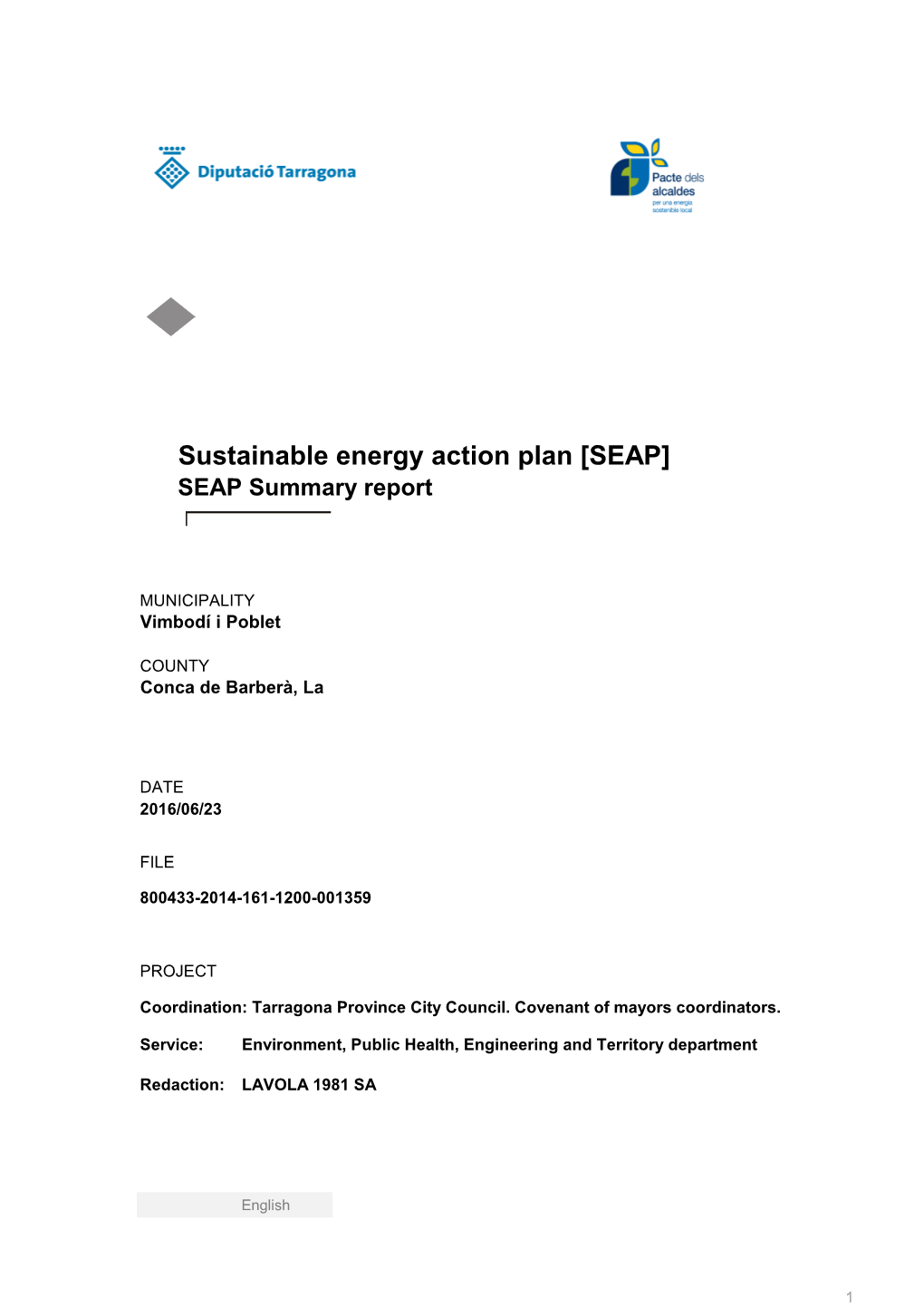 Sustainable Energy Action Plan [SEAP] SEAP Summary Report