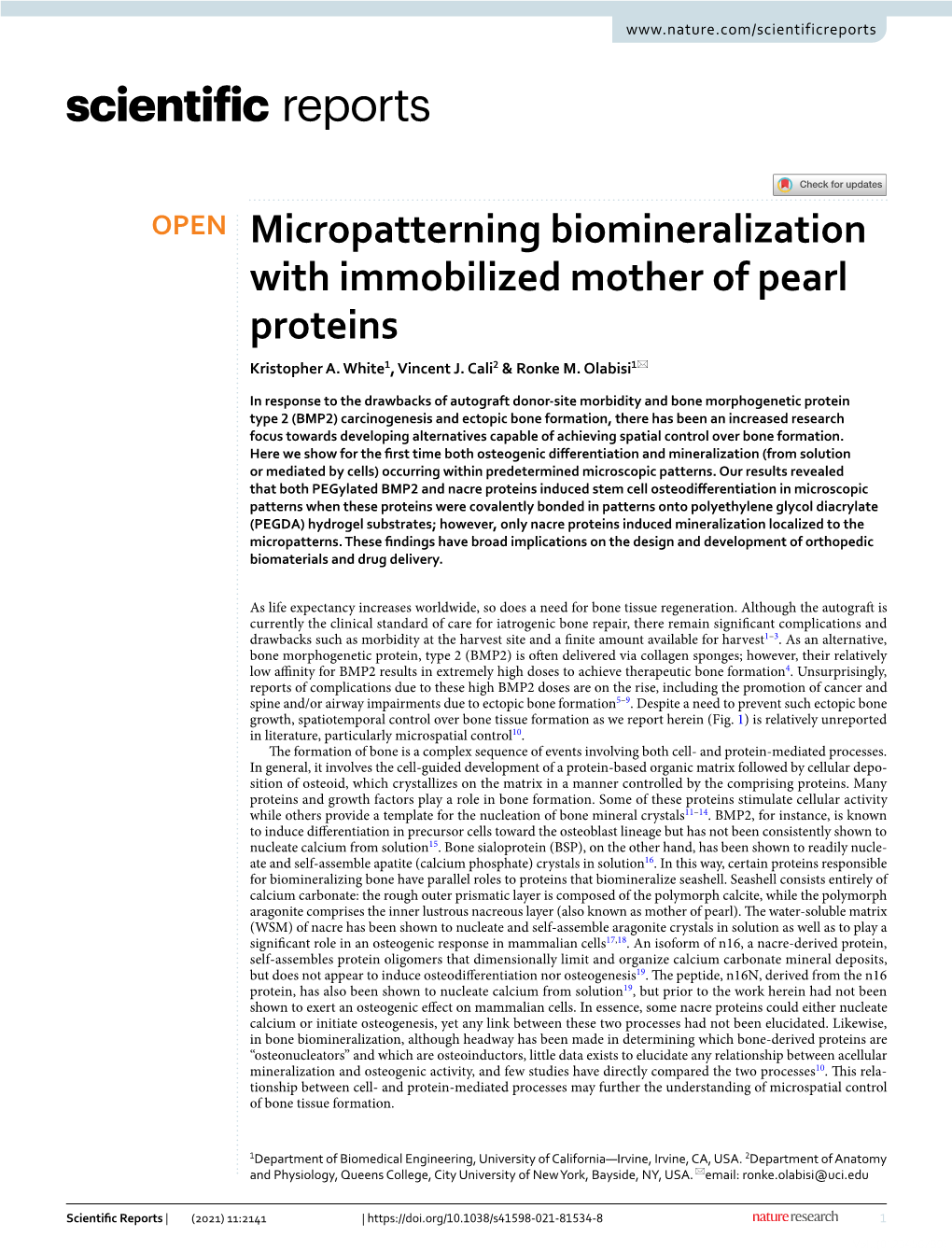 Micropatterning Biomineralization with Immobilized Mother of Pearl Proteins Kristopher A