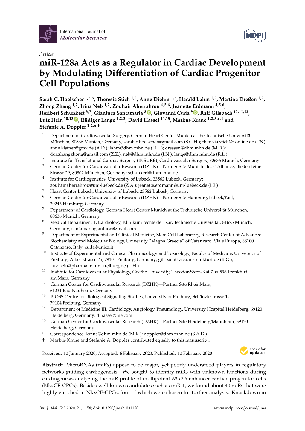 Mir-128A Acts As a Regulator in Cardiac Development by Modulating Differentiation of Cardiac Progenitor Cell Populations