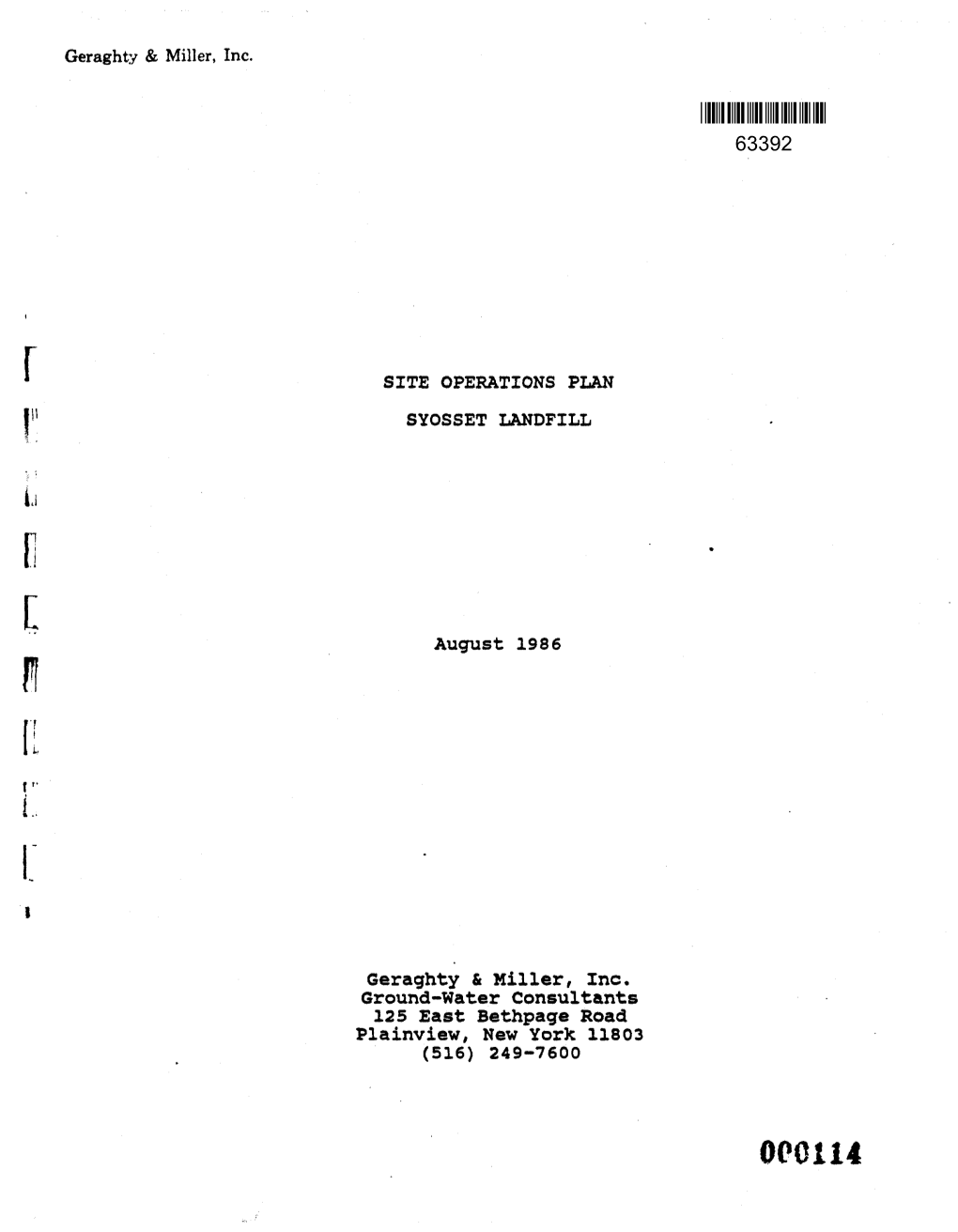 Site Operations Plan Syosset Landfill, Prepared by Geraghty & Miller, Inc