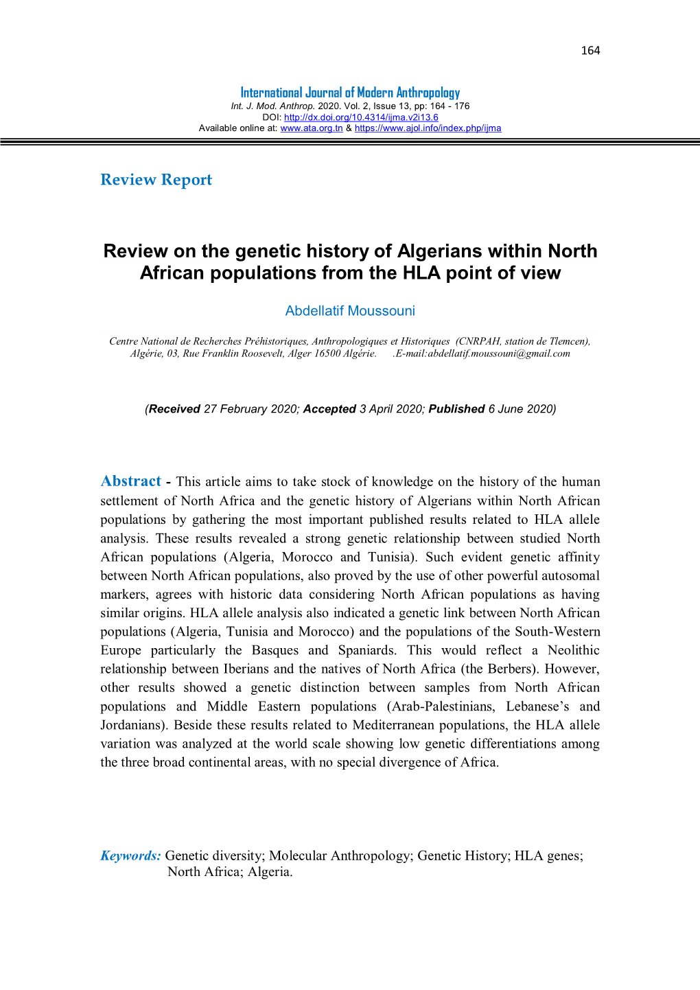 Review on the Genetic History of Algerians Within North African Populations from the HLA Point of View