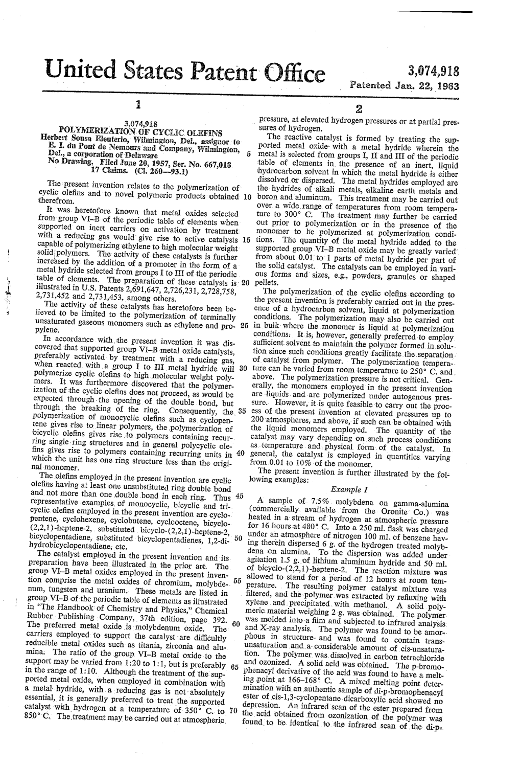 United States Patent Office Patented Jan