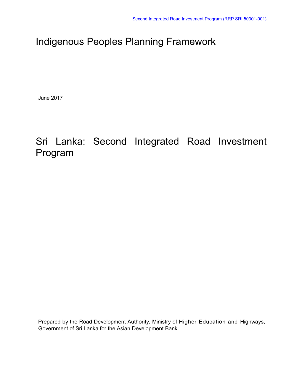 Indigenous Peoples Planning Framework Sri Lanka: Second