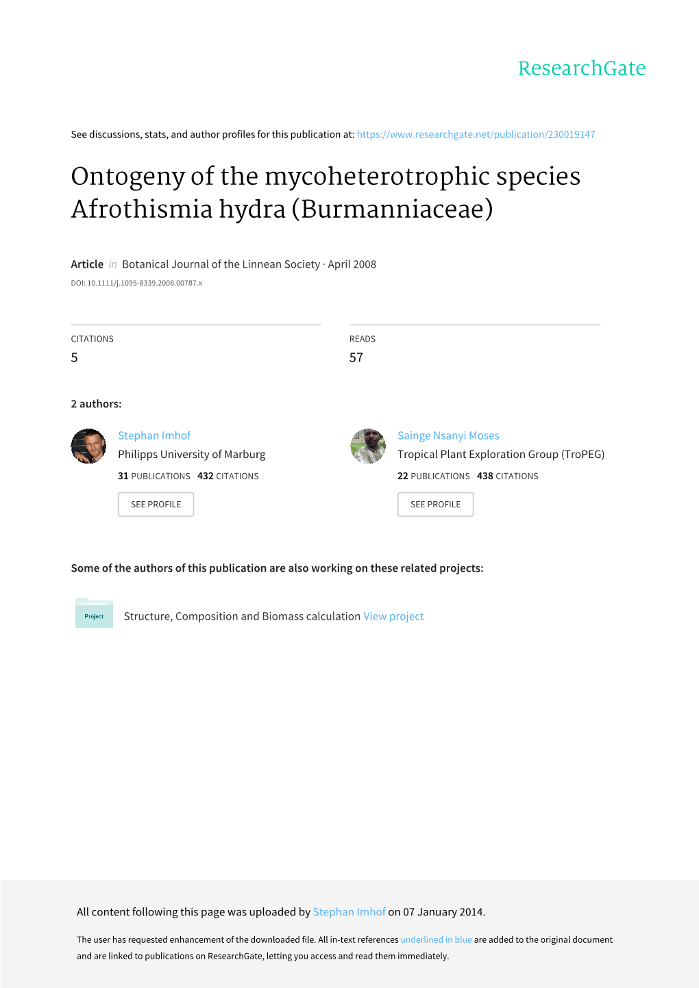 Ontogeny of the Mycoheterotrophic Species Afrothismia Hydra (Burmanniaceae)