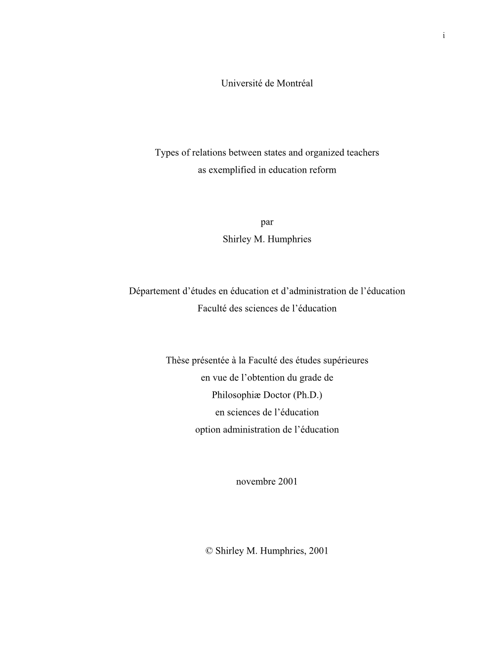 Types of Relations Between States and Organized Teachers As Exemplified in Education Reform