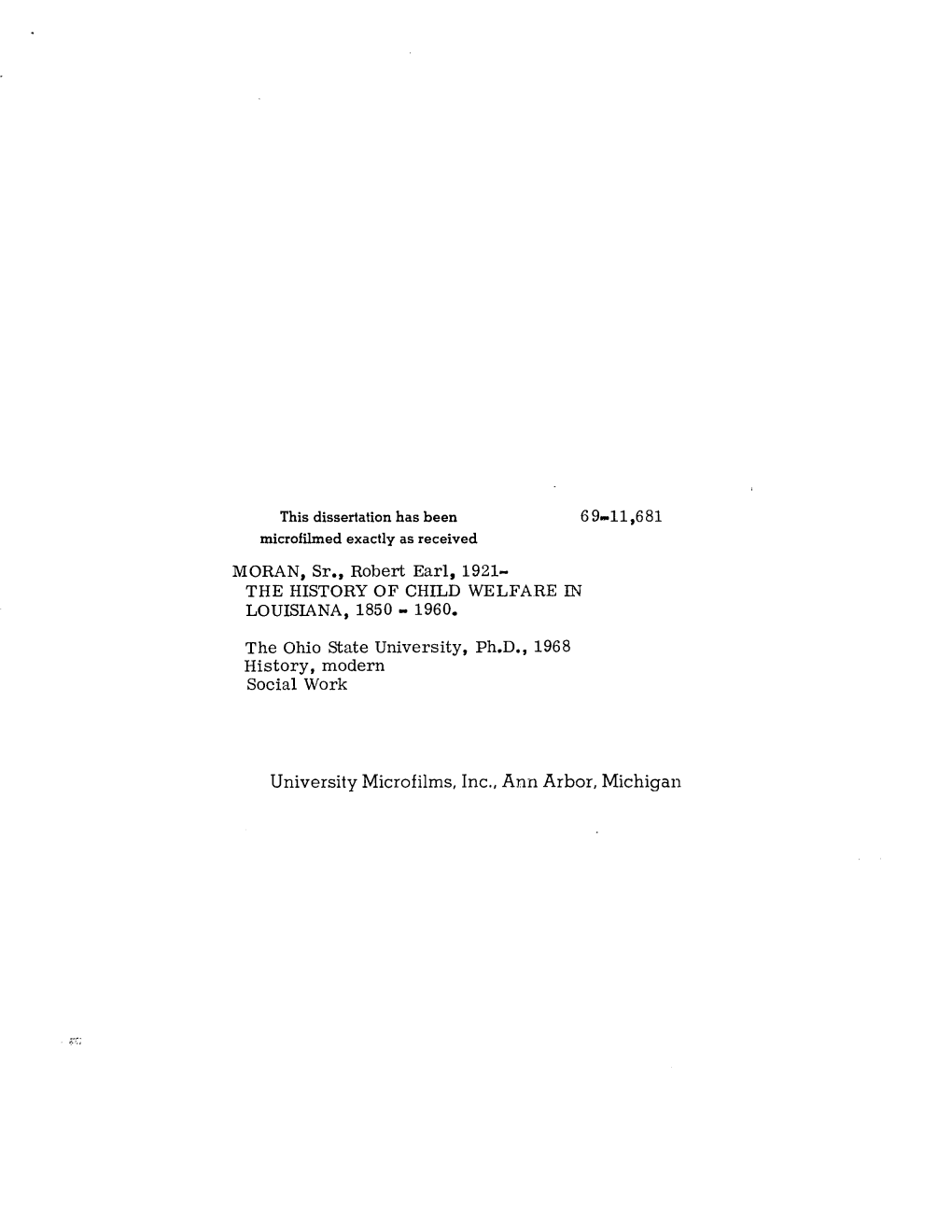 The History of Child Welfare in Louisiana, 1850-1960