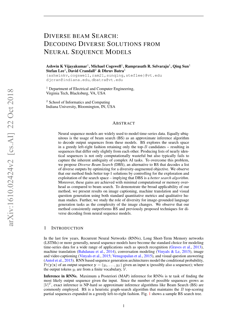 Diverse Beam Search: Decoding Diverse Solutions from Neural