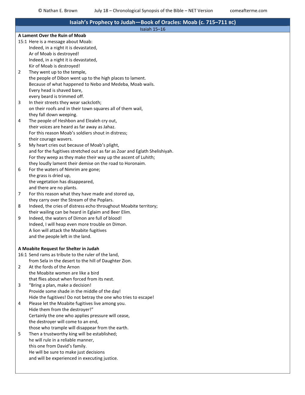 199 July 18 Chronological Synopsis of the Bible