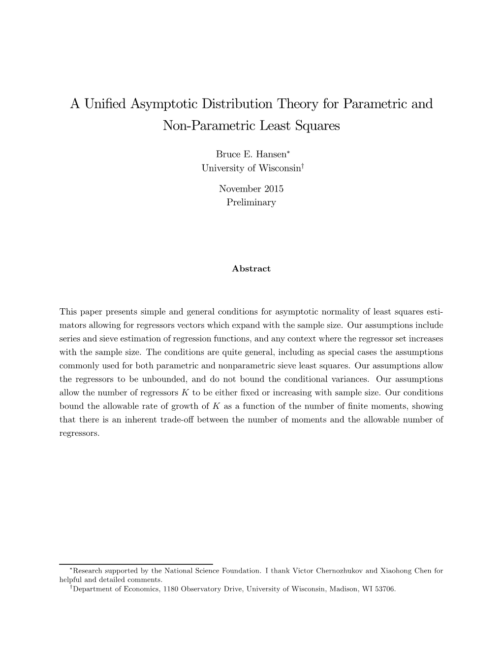 A Unified Asymptotic Distribution Theory for Parametric and Non