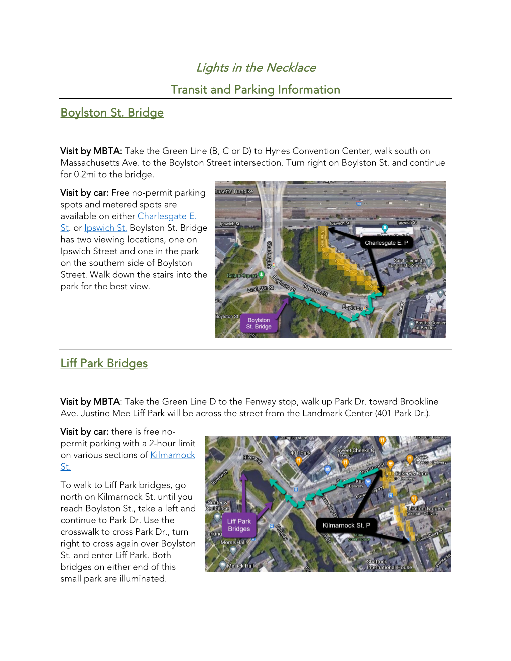 Lights in the Necklace Transit and Parking Information