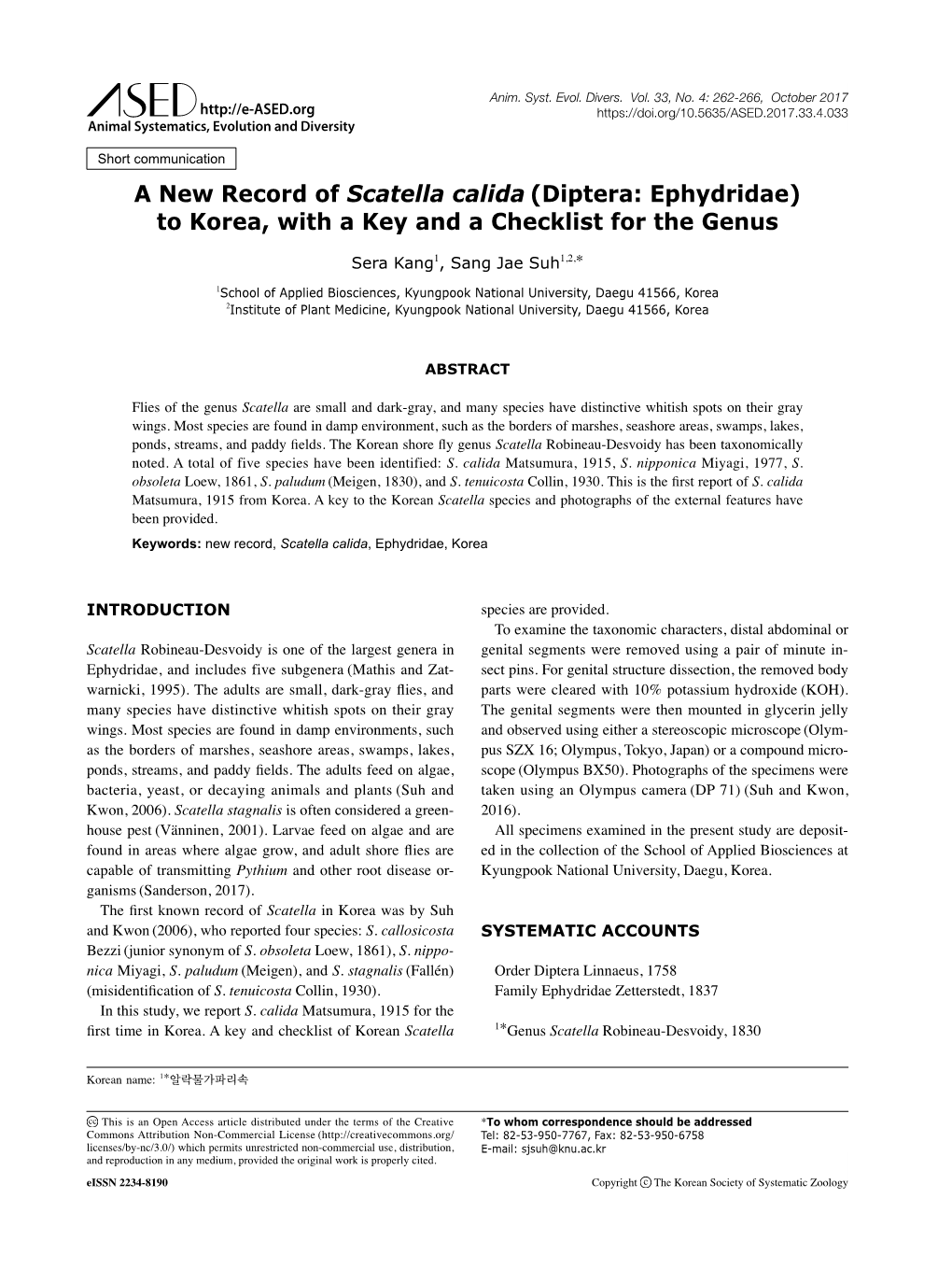 Diptera: Ephydridae) to Korea, with a Key and a Checklist for the Genus