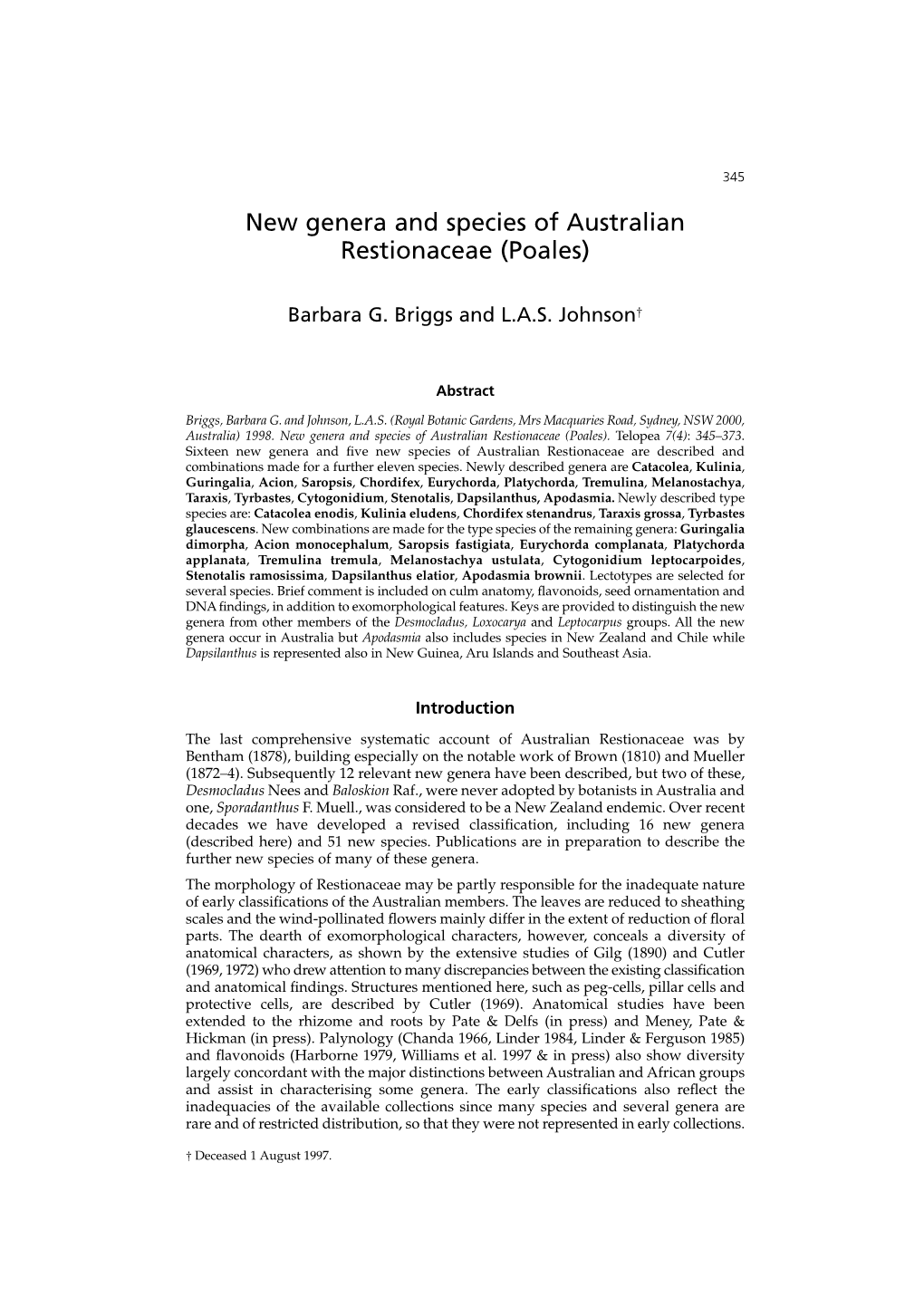 New Genera and Species of Australian Restionaceae (Poales)