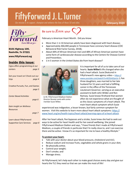Inside This Issue: Cigna Offers Programming at Our It Is Important for All of Us to Take Care of Our Centers Page 3 Hearts