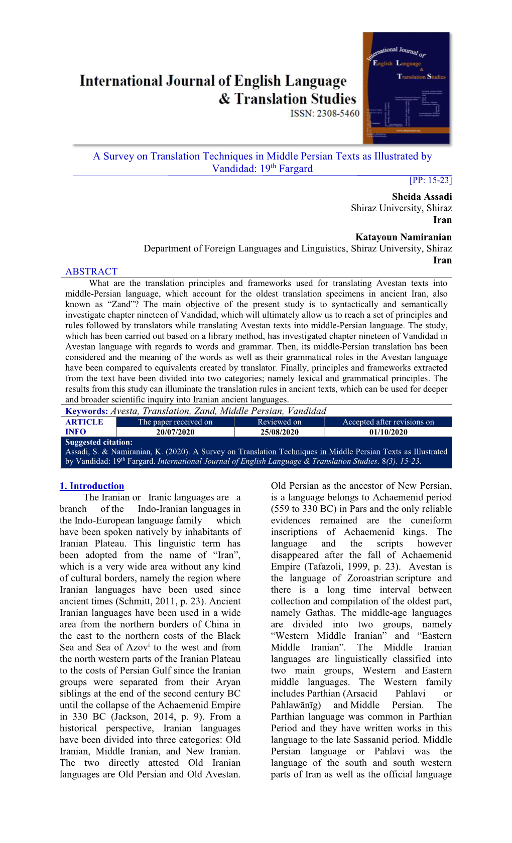 A Survey on Translation Techniques in Middle Persian Texts As