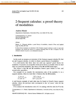 2-Sequent Calculus: a Proof Theory of Modalities