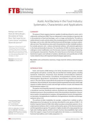 Acetic Acid Bacteria in the Food Industry: Systematics, Characteristics and Applications