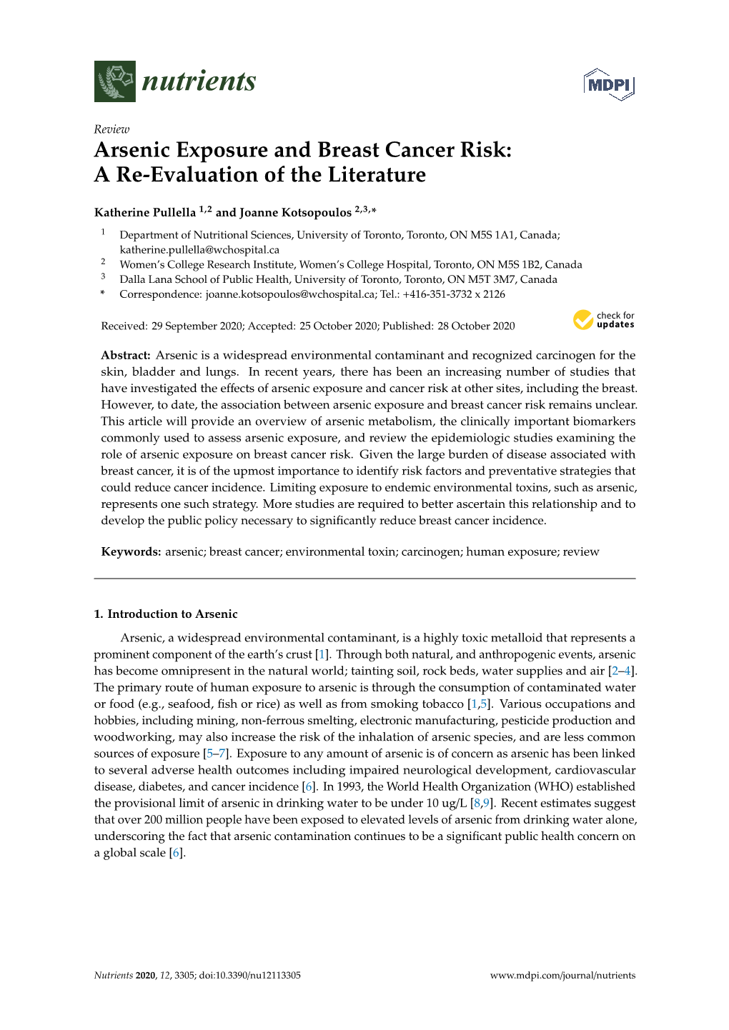 Arsenic Exposure and Breast Cancer Risk: a Re-Evaluation of the Literature