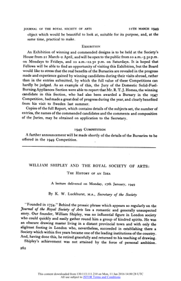 WILLIAM SHIPLEY and the ROYAL SOCIETY of ARTS: the History of an Idea