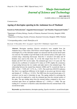 Ageing of Shortspine Spurdog in the Andaman Sea of Thailand