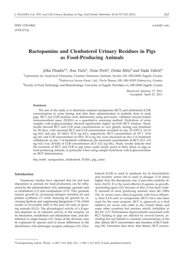 Ractopamine and Clenbuterol Urinary Residues in Pigs As Food-Producing Animals