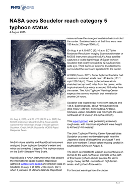 NASA Sees Soudelor Reach Category 5 Typhoon Status 4 August 2015