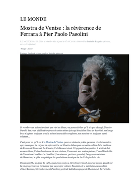 Mostra De Venise : La Révérence De Ferrara À Pier Paolo Pasolini