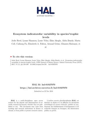 Ecosystem Indicatorsfor Variability in Species'trophic Levels