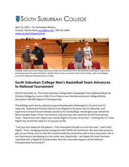 South Suburban College Men's Basketball Team Advances to National Tournament