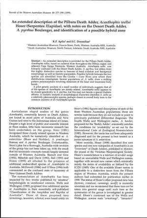 An Extended Description of the Pilbara Death Adder, Acanthophis Wellsi Hoser (Serpentes: Elapidae), with Notes on the Desert Death Adder, A