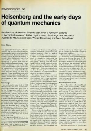 Heisenberg and the Early Days of Quantum Mechanics